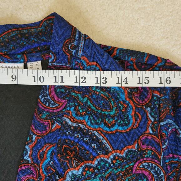 Susan Graver Sz L Open Front Cardigan Duster Topper Paisley Long Sleeve Pockets - Picture 9 of 16